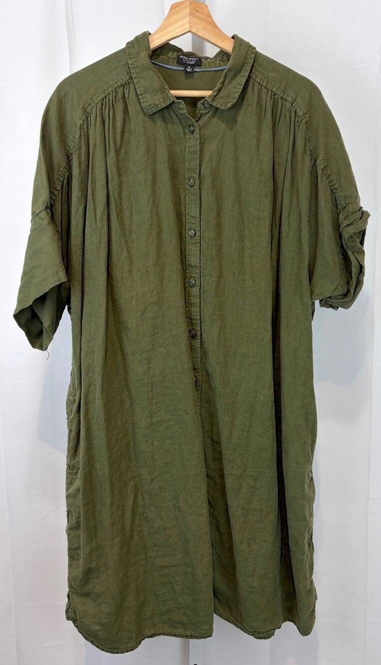 J.CREW Relaxed Short Sleeve Baird Mcnutt Irish Linen Shirt Dress Green 2X Plus